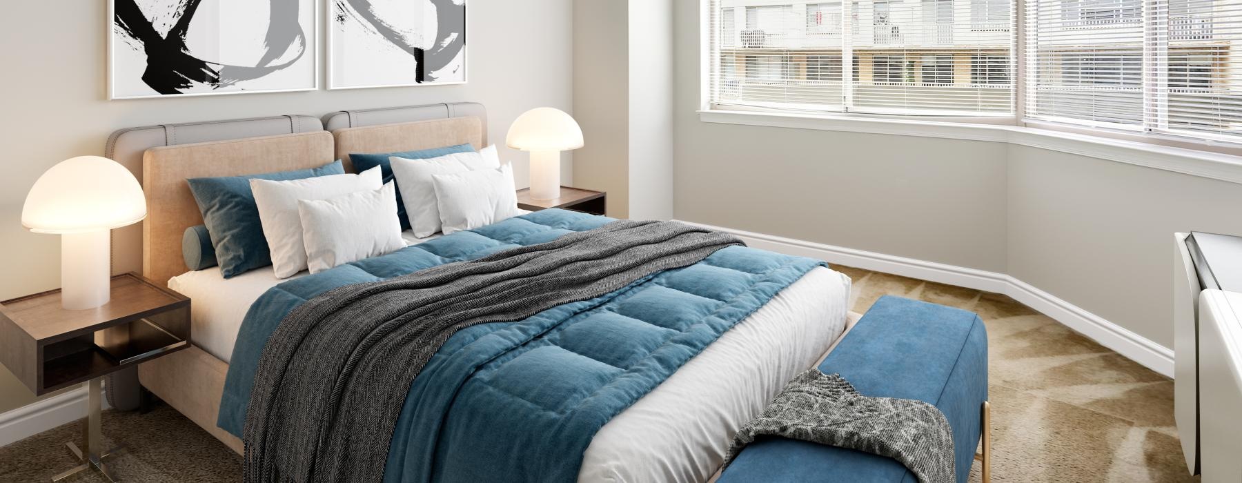 bedroom with many windows