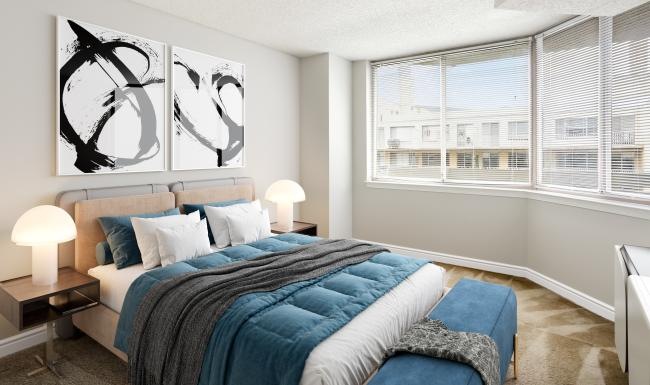 bedroom with many windows