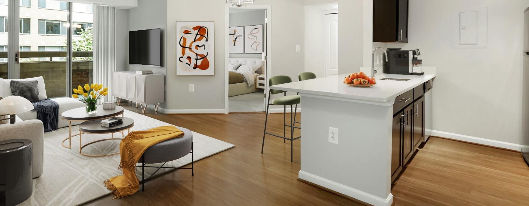 open concept apartment interiors